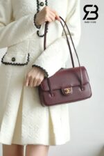Túi Channel 26P Preppy Coco Small Flap 22CM Burgundy Red Caviar GHW Đỏ
