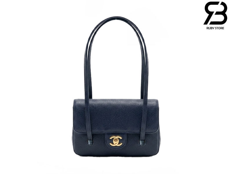 Túi Channel 26P Preppy Coco Small Flap 22CM Navy Caviar GHW Xanh Đậm