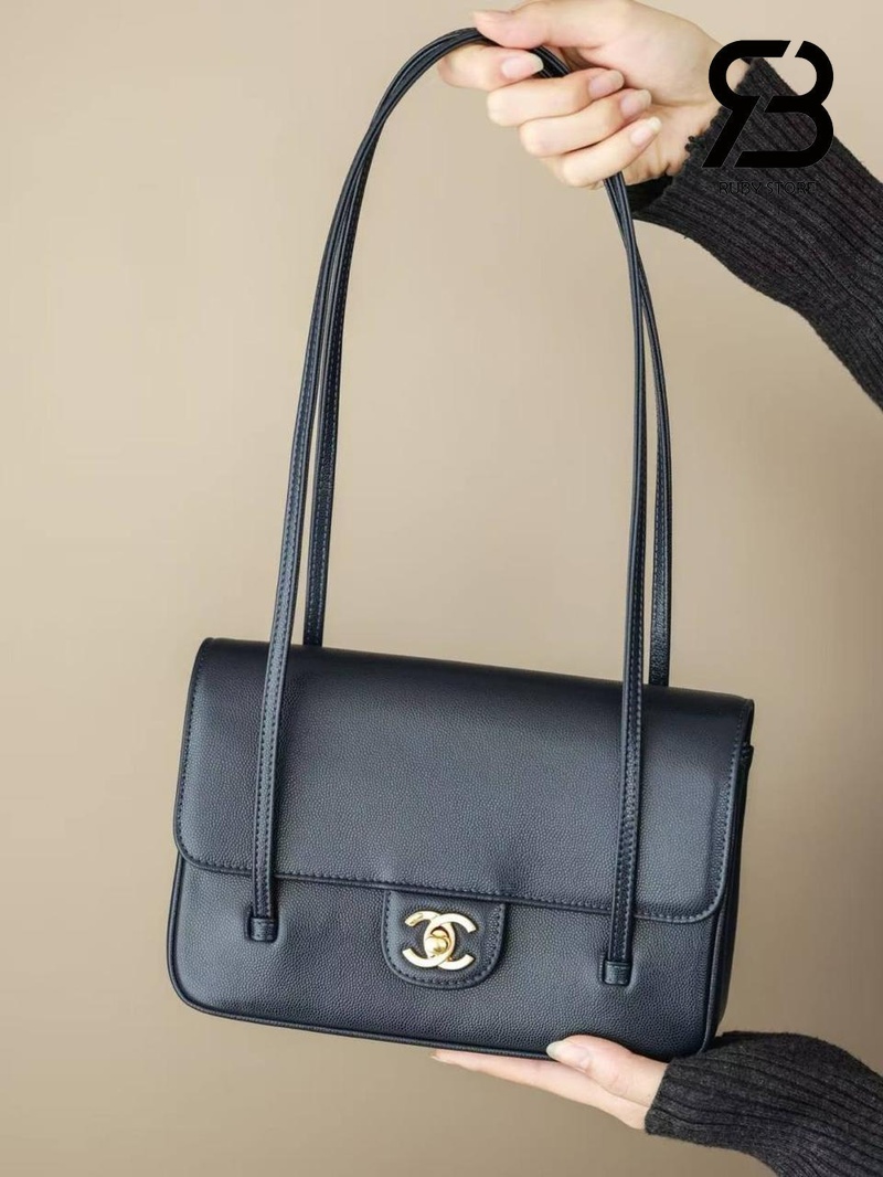 Túi Channel 26P Preppy Coco Small Flap 22CM Navy Caviar GHW Xanh Đậm