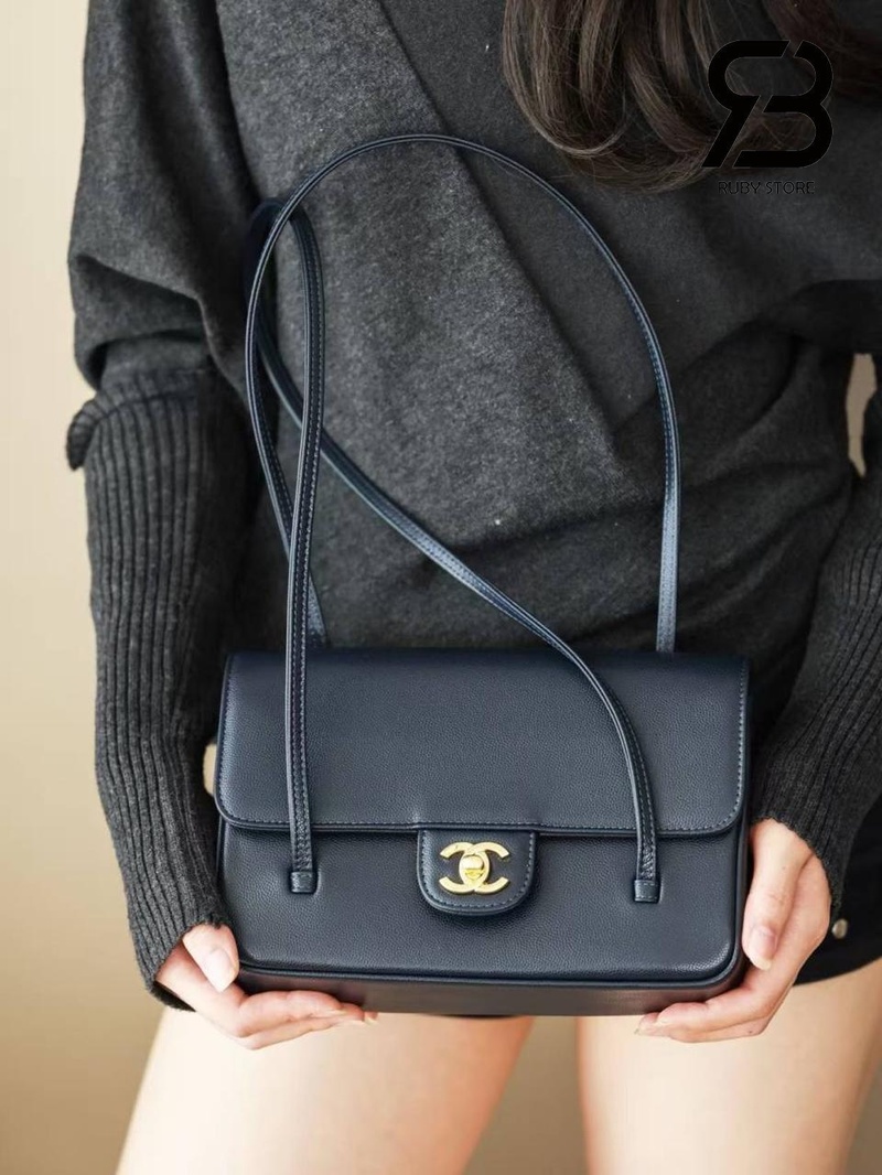 Túi Channel 26P Preppy Coco Small Flap 22CM Navy Caviar GHW Xanh Đậm Best Pháp