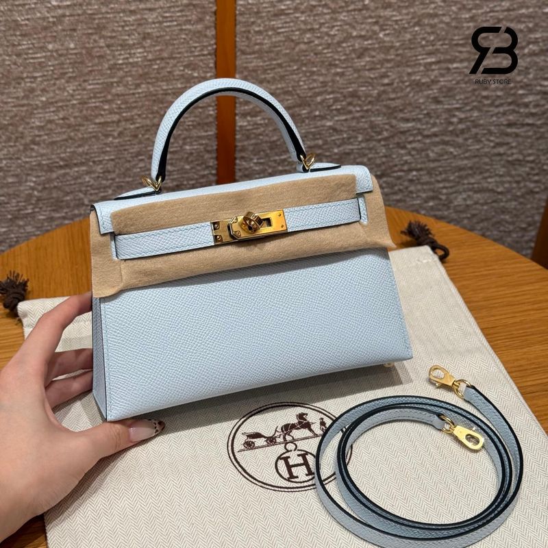 Túi Hermes Mini Kelly II 20 Bleu Glacie Epsom GHW cao cấp