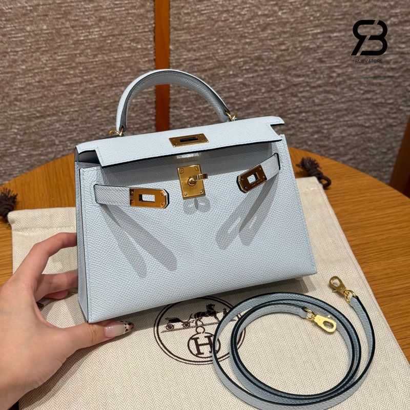 Chi tiết khóa túi Hermes Mini Kelly II 20 Bleu Glacie Epsom GHW