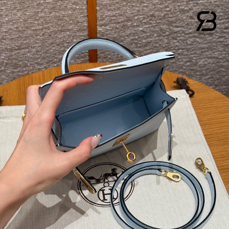 Túi Hermes Mini Kelly II 20 Bleu Glacie Epsom GHW cao cấp