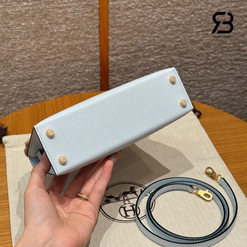 Túi Hermes Mini Kelly II 20 Bleu Glacie Epsom GHW sang trọng