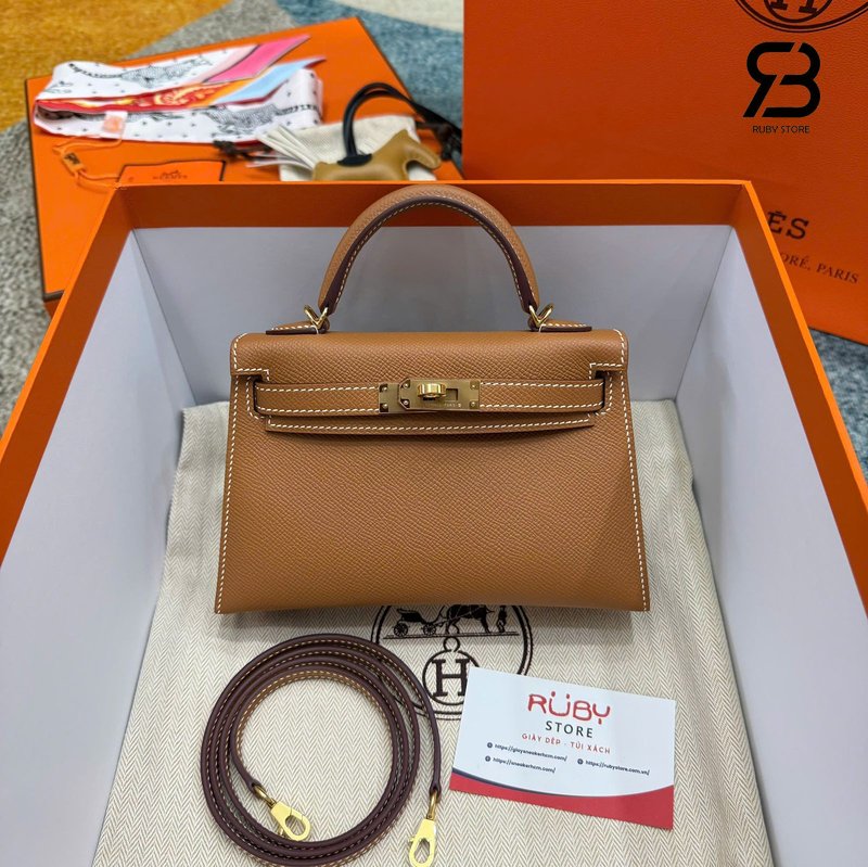 Túi Hermes Mini Kelly II 20 Etoupe Epsom GHW Best Pháp góc nghiêng chi tiết