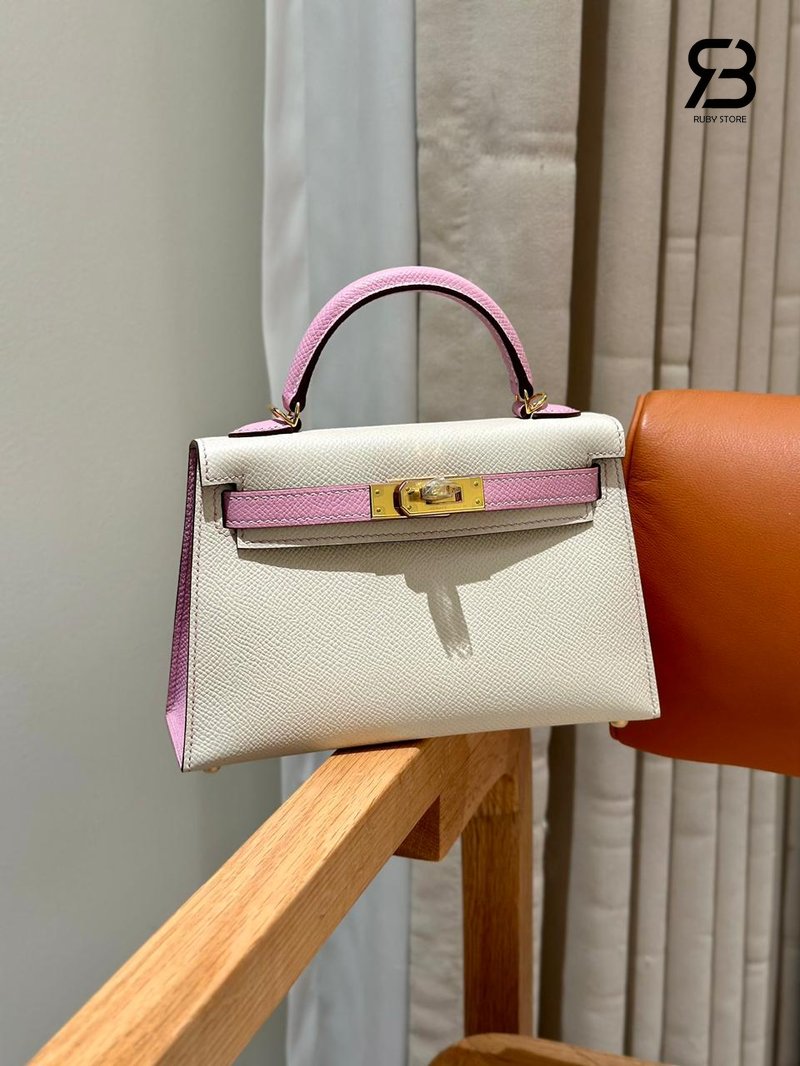 Túi Hermes Mini Kelly II 20 HSS Craie Mauve Sylvestre Epsom GHW