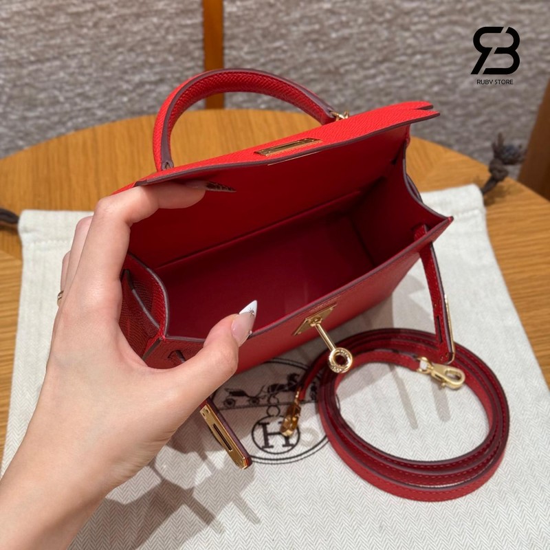 Túi Hermes Mini Kelly II 20 Rough de Coeur Epsom GHW chính hãng Pháp