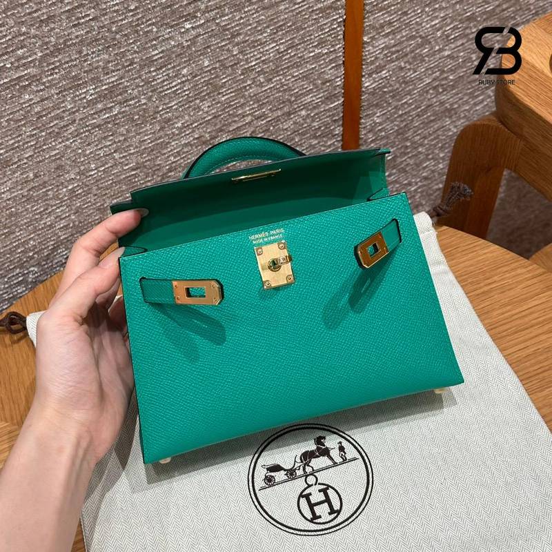 Túi Hermes Mini Kelly II 20 Vert Jade Epsom GHW Best Pháp sang trọng