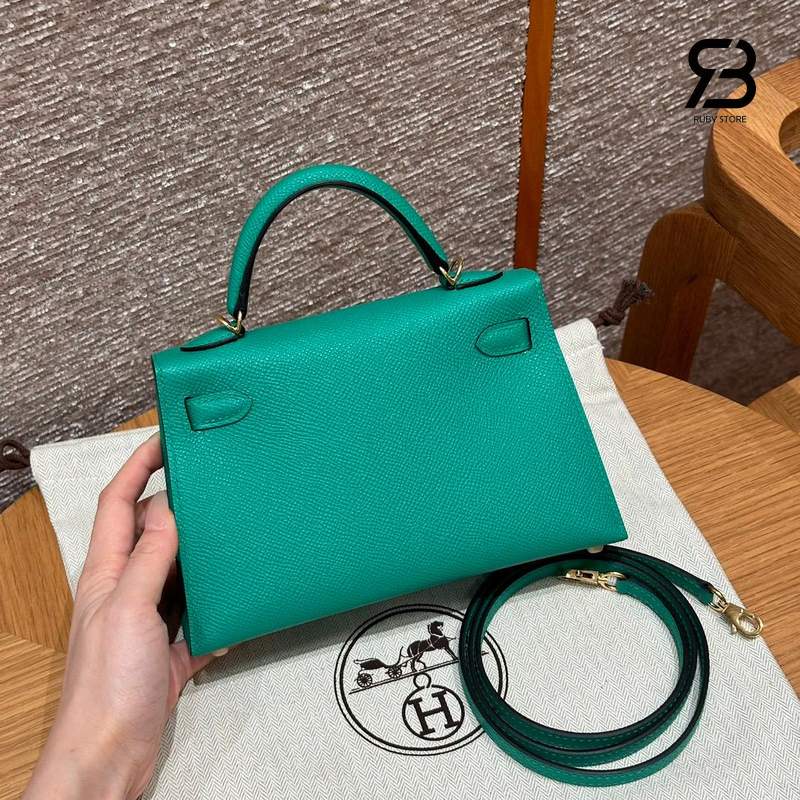 Túi Hermes Mini Kelly II 20 Vert Jade Epsom GHW Best Pháp sang trọng