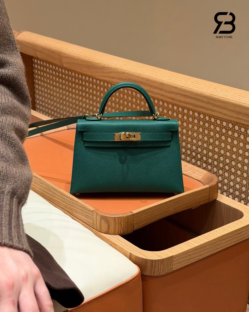 Túi Hermes Mini Kelly II 20 Vert Vertigo Epsom GHW - chi tiết logo khóa