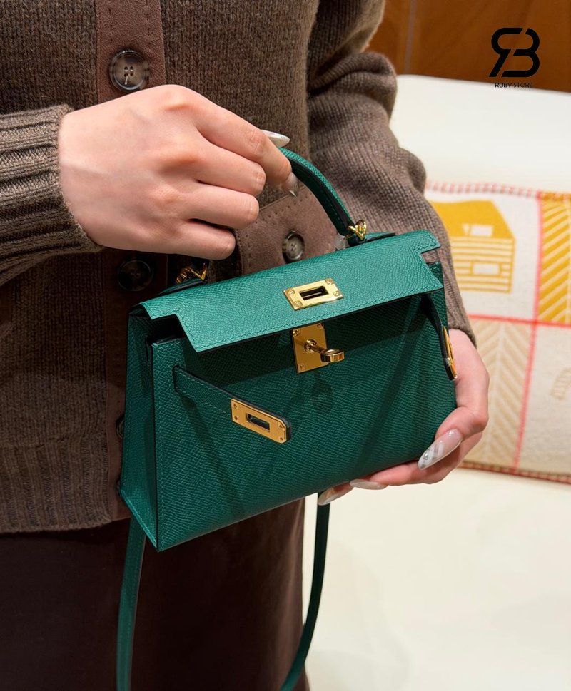 Túi Hermes Mini Kelly II 20 Vert Vertigo Epsom GHW cao cấp
