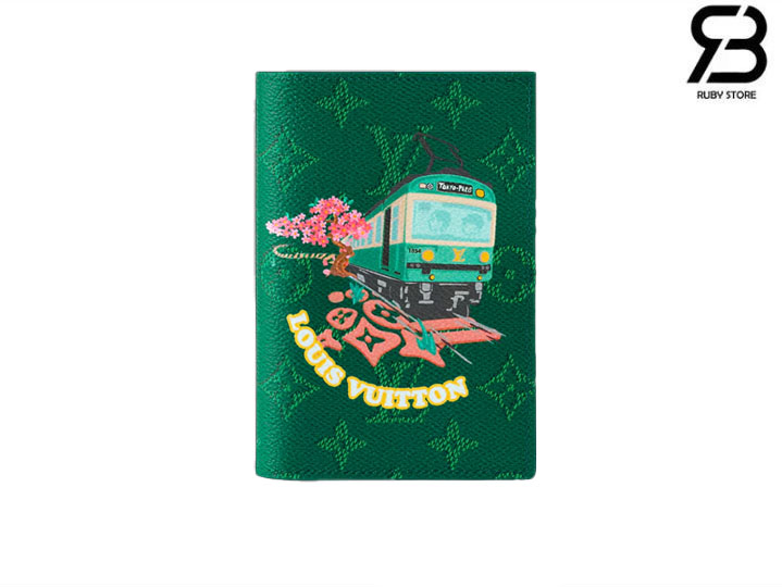 Ví LV x Nigo Slender Passport Cover Green Xanh Lá M26293 chính hãng