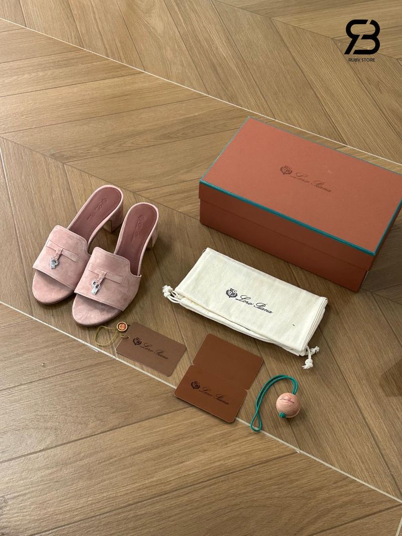 Giày Loro Piana Summer Charms Sandal 5.5Cm Suede Blush Pink chính hãng