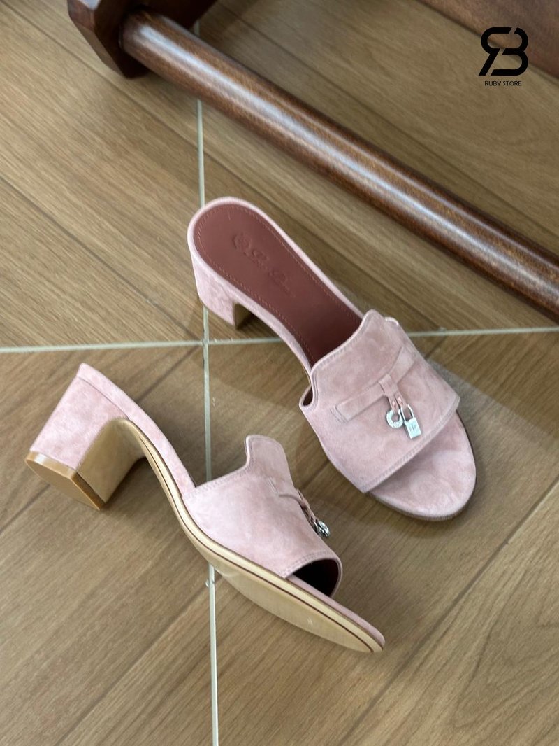 Giày Loro Piana Summer Charms Sandal 5.5Cm Suede Blush Pink cao cấp