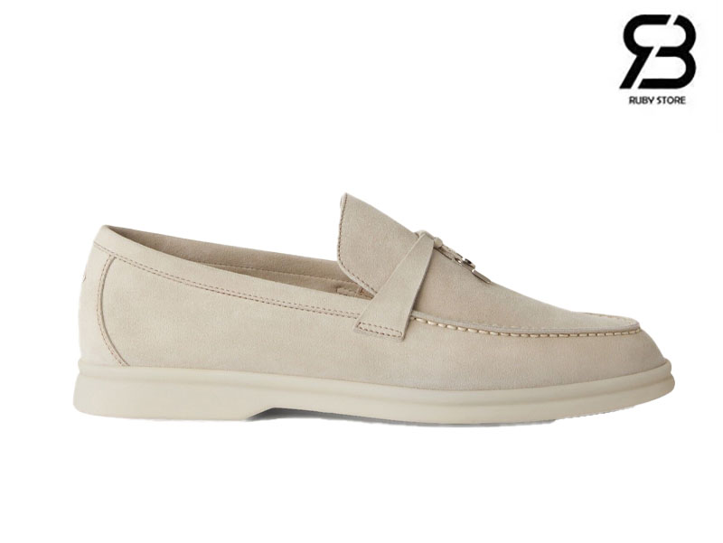 Giày Loro Piana Summer Charms Walk Loafer Suede Pearl Powder cao cấp