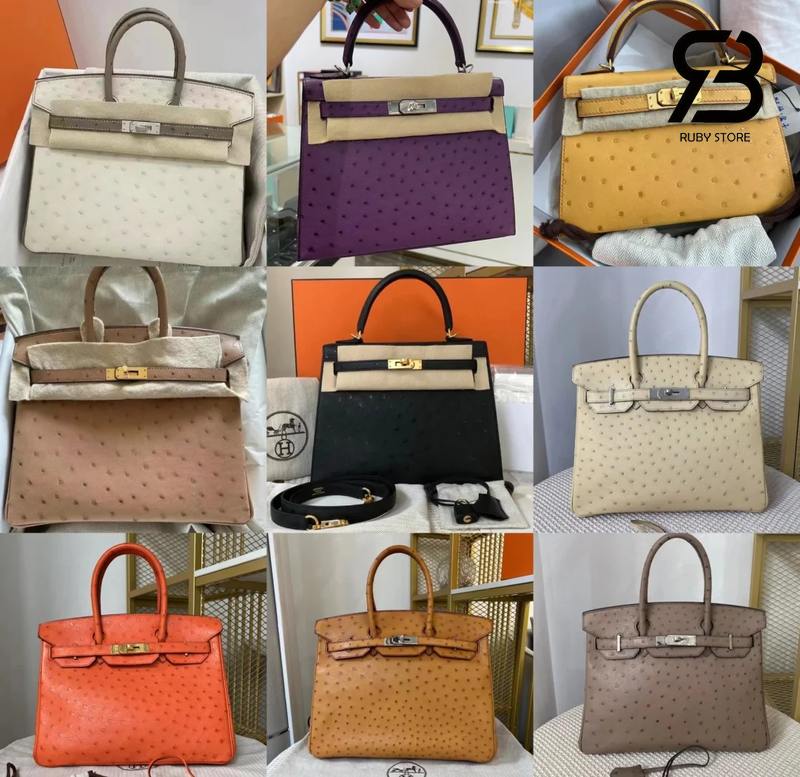 Các mẫu túi Hermes Birkin da đà điểu nhiều màu sắc