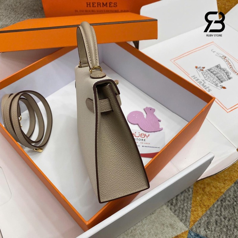 Túi Hermes Mini Kelly II 20 HSS Craie Trench Epsom GHW chính hãng