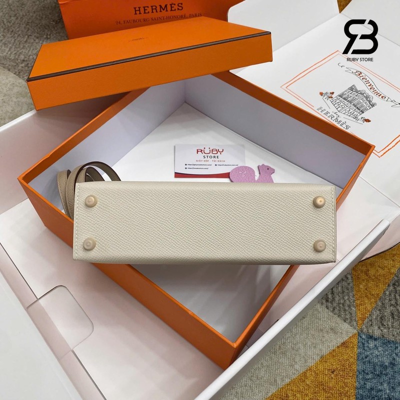 Túi Hermes Mini Kelly II 20 HSS Craie Trench Epsom GHW chính hãng