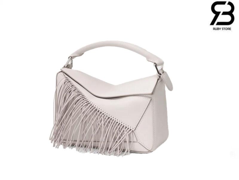 Túi Loewe Fringe Small Puzzle Bag in Classic Calfskin Horse White