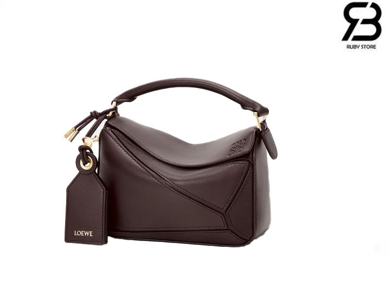 Túi Loewe Mini Featherlight Puzzle Bag in Nappa Lambskin Dark Chestnut