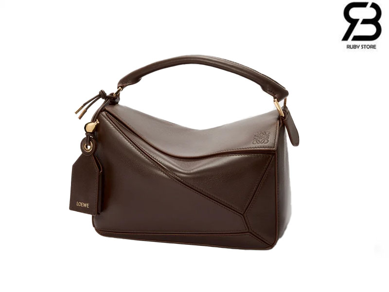 Túi Loewe Small Featherlight Puzzle Bag in Nappa Lambskin Dark Chestnut
