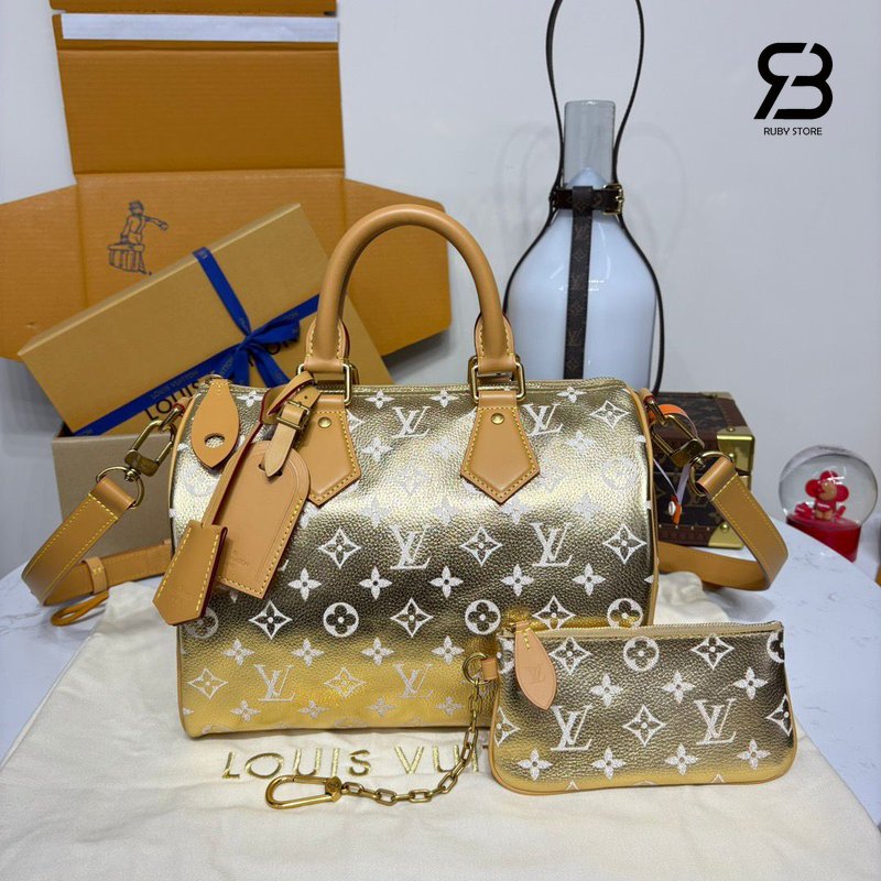 Túi LV Speedy P9 Bandoulière 30 Monogram Gold Kintsugi Vàng góc nghiêng chi tiết