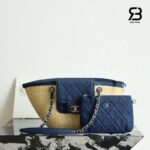 Túi Chanel Coco Beach Small Straw Raffia AS5951 Beige Blue Denim 41CM