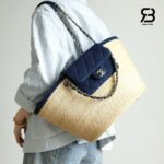 Túi Chanel Coco Beach Straw Raffia AS5952 Beige Blue Denim 54CM sang trọng
