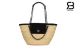 Túi Chanel Coco Beach Straw Raffia Beige Black 54CM Best Pháp sang trọng