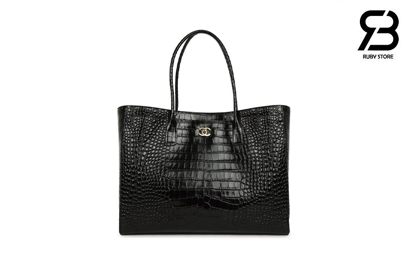 Túi Chanel Large Cerf Shopping Tote Bag Black Crocodile Embossed chất lượng tốt