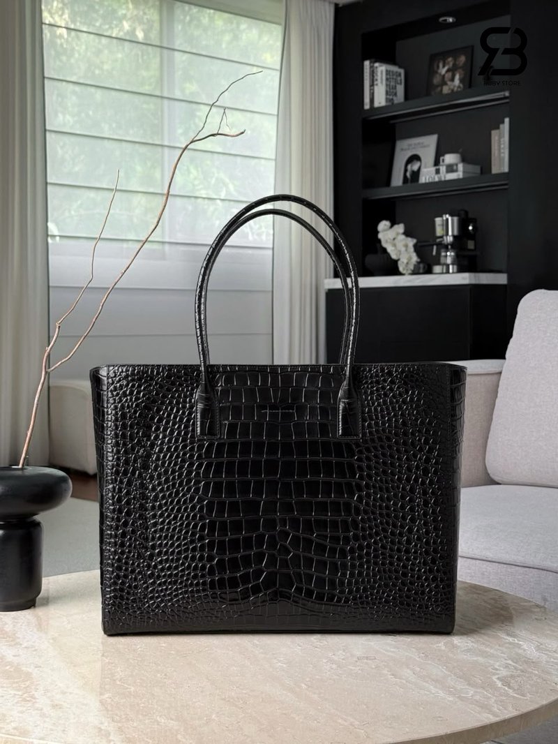 Túi Chanel Large Cerf Shopping Tote Bag Black Crocodile Embossed chất lượng cao