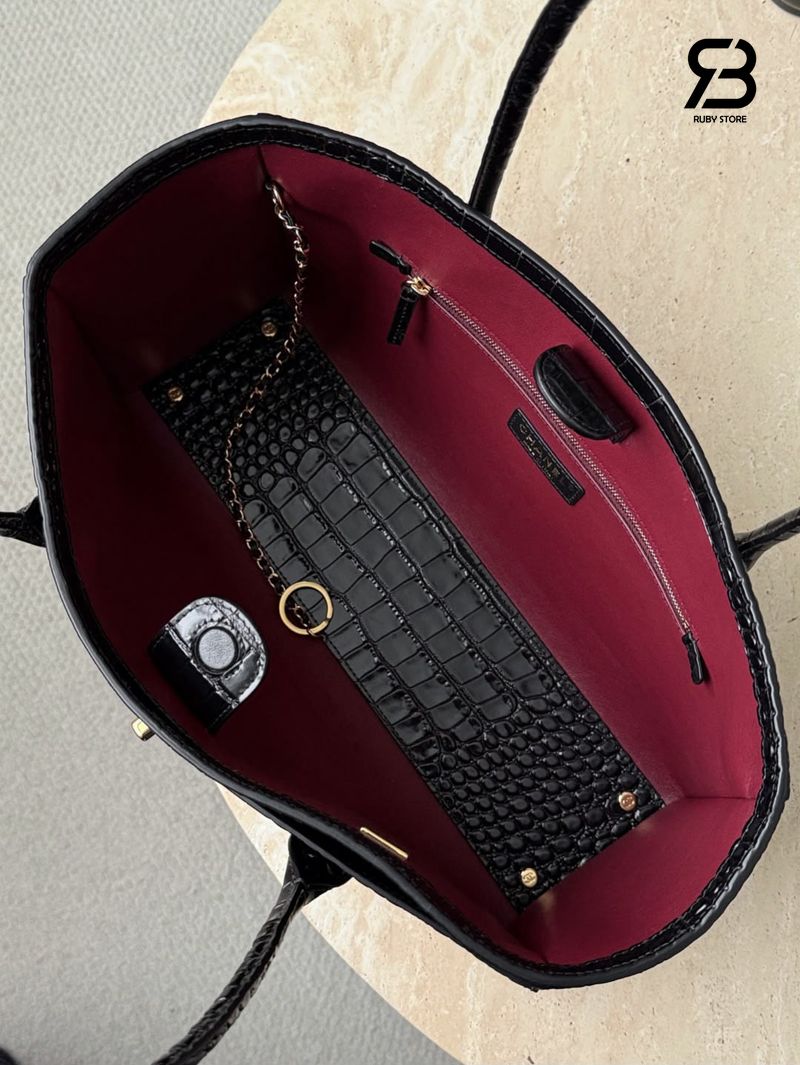 Túi Chanel Large Cerf Shopping Tote Bag Black Crocodile Embossed chất lượng tốt