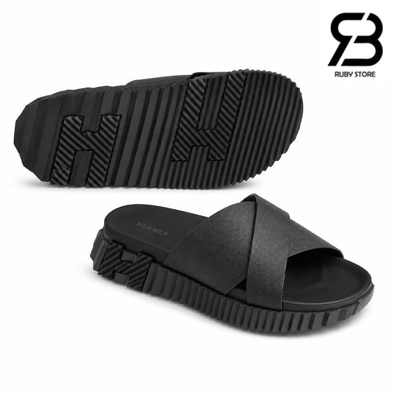 Dép Hermes Infra Sandal Màu Đen Da Epsom Best Quality sang trọng