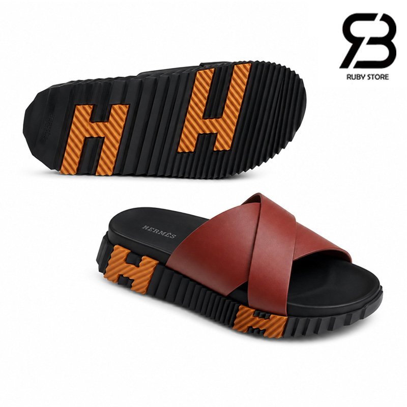 Dép Hermes Infra Sandal Đỏ Đen Caflskin Best Quality, thiết kế sang trọng