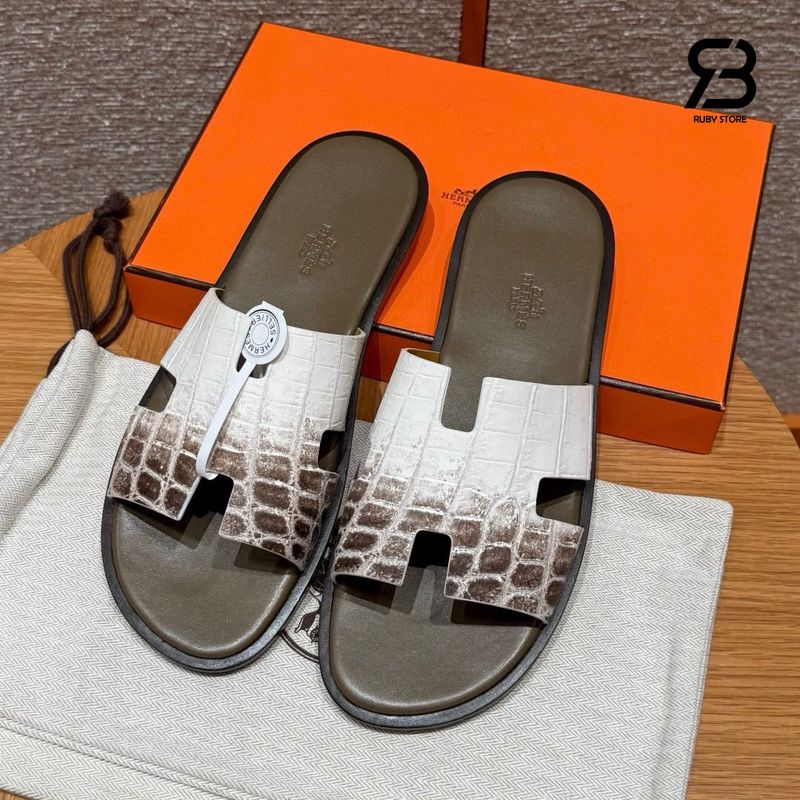 Dép Hermes Izmir Himalaya Crocodile Cá Sấu Bạch Tạng Best Quality