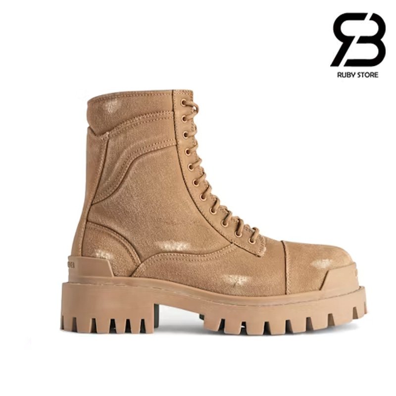 Giày Balenciaga Combat Strike Boot Brown Cotton Canvas chất lượng cao