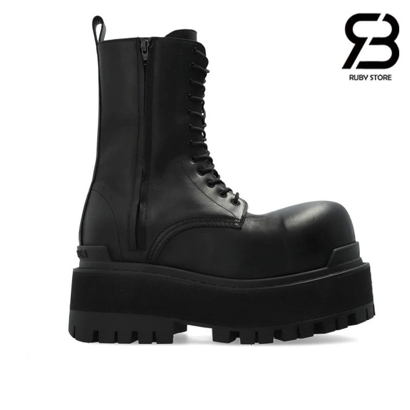 Giày Balenciaga Giant Logo-Embellished Leather Boots Black chất lượng cao