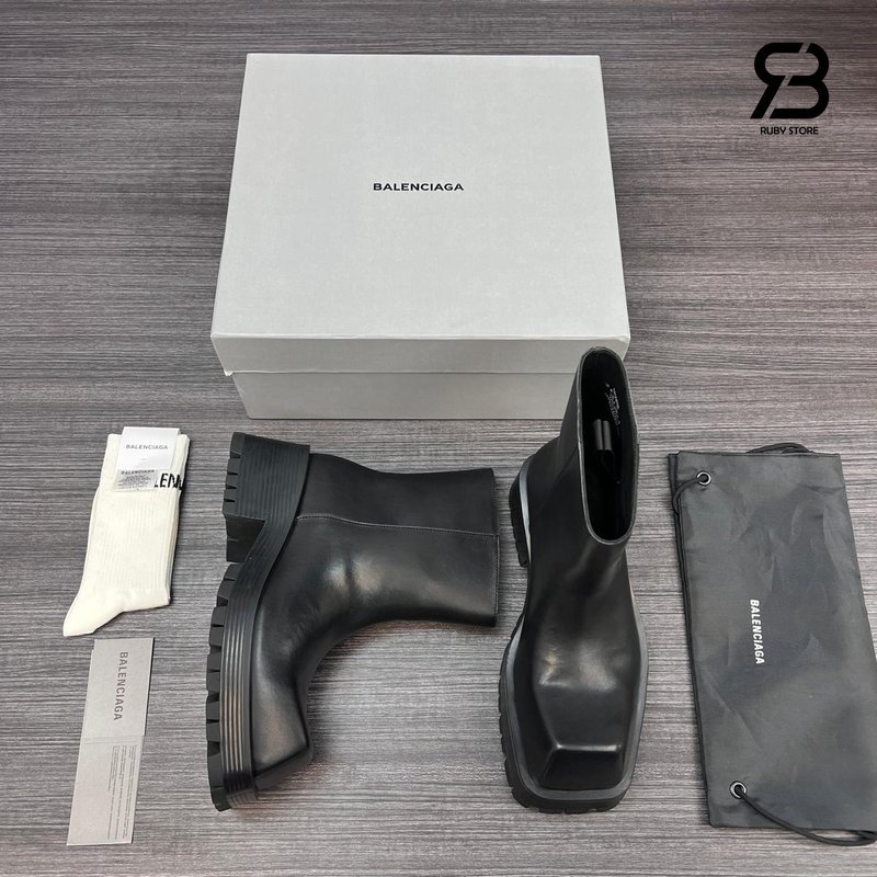 Giày Balenciaga Trooper Boots Black Best Quality góc nghiêng chi tiết