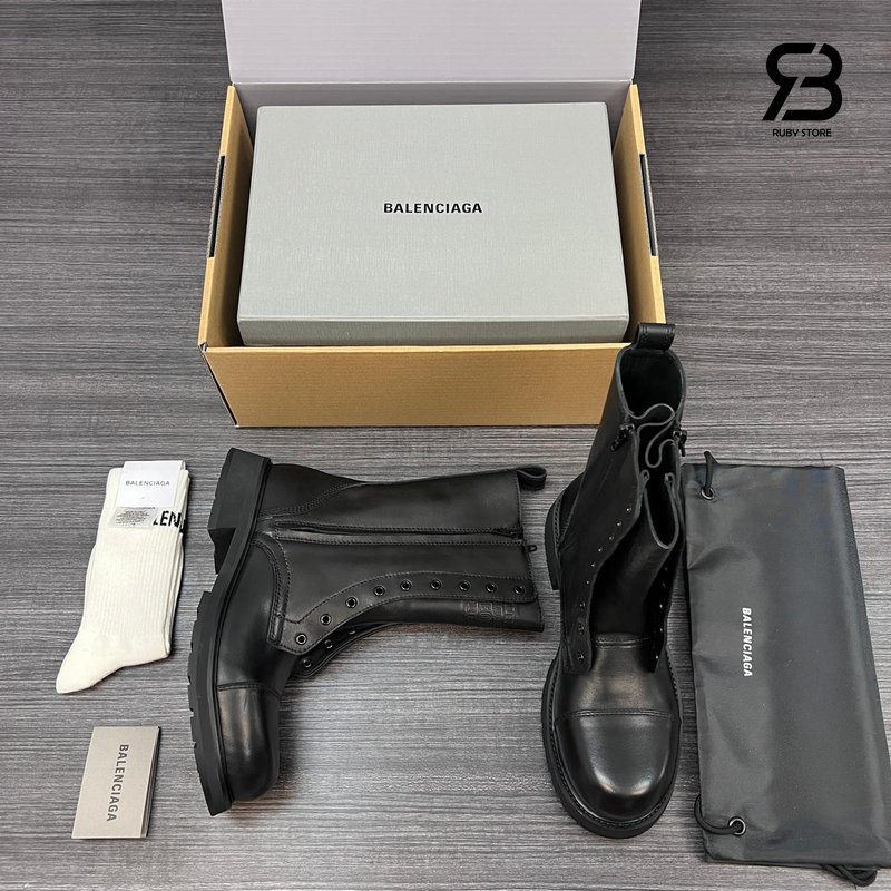 Giày Balenciaga Truck Lace-Up Boots Black Best Quality góc nghiêng chi tiết