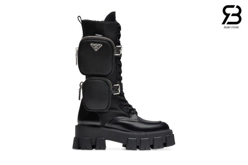 Giày Boots Biker Prada Monolith Brushed Rois Leather And Nylon chất lượng tốt nhất