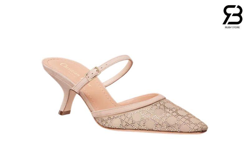 Giày Cao Gót Dior Capture Heeled Mule Nude Suede Goatskin màu be cao cấp