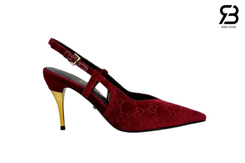Giày Cao Gót Nhung Gucci Burgundy Velvet Pumps Màu Đỏ sang trọng