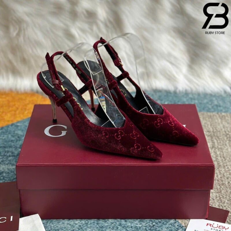 Giày Cao Gót Nhung Gucci Burgundy Velvet Pumps Màu Đỏ sang trọng