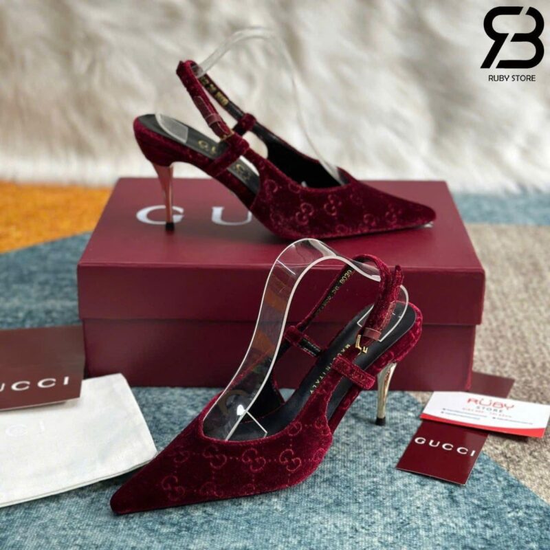 Giày Cao Gót Nhung Gucci Burgundy Velvet Pumps Màu Đỏ sang trọng