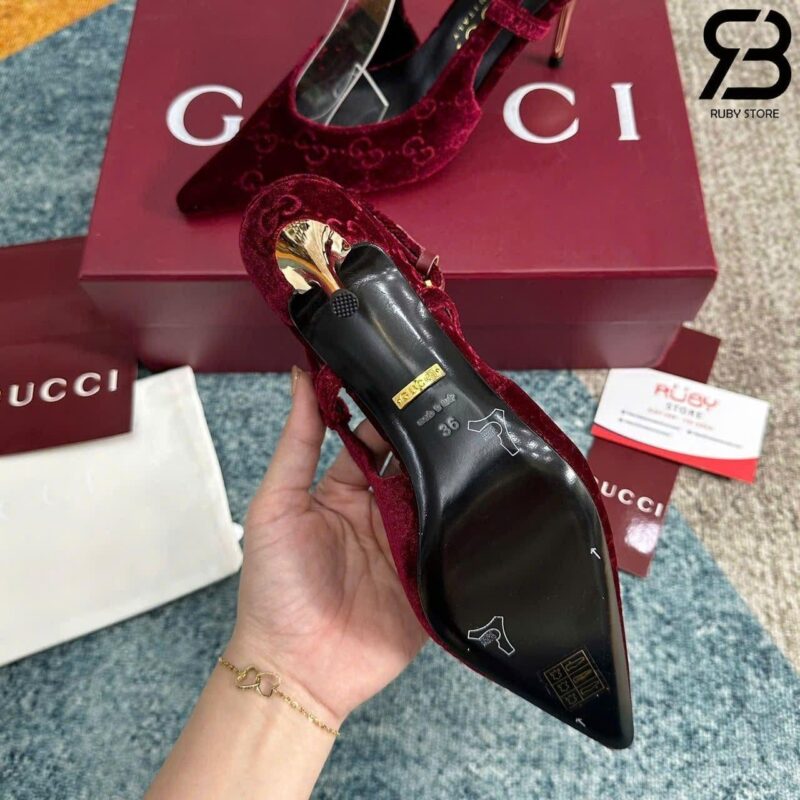 Giày Cao Gót Nhung Gucci Burgundy Velvet Pumps Màu Đỏ đẹp và sang trọng