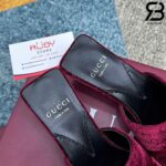 Giày Cao Gót Nhung Gucci Jacquard Burgundy Velvet Bow Mules Màu Đỏ sang trọng