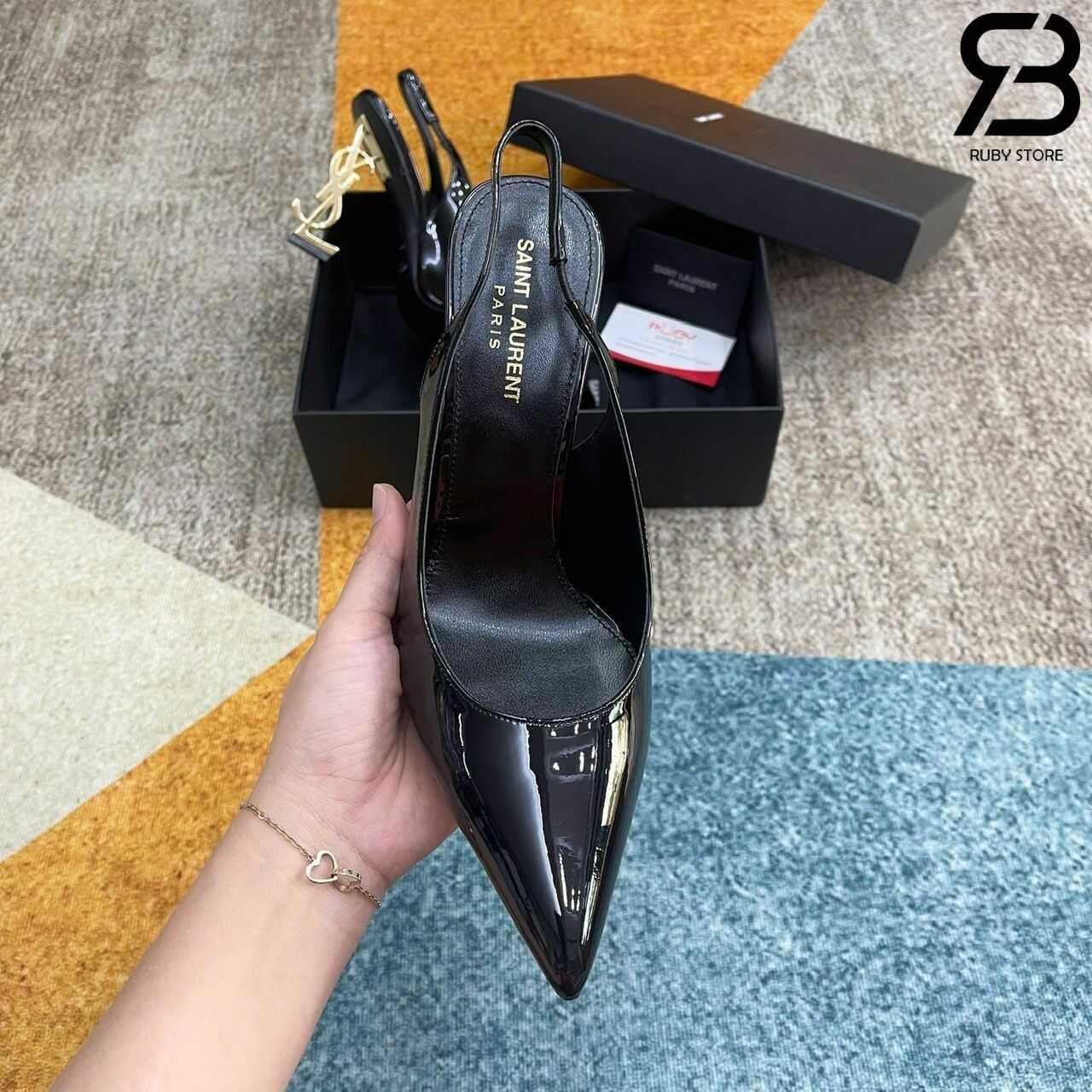Giày Cao Gót Opyum YSL Logo Pointed Toe Slingback Pumps chất lượng tốt