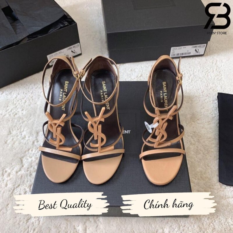 Giày Cao Gót YSL Cassandra Logo Plaque Sandals Màu Vàng Gold Best Quality góc nghiêng chi tiết