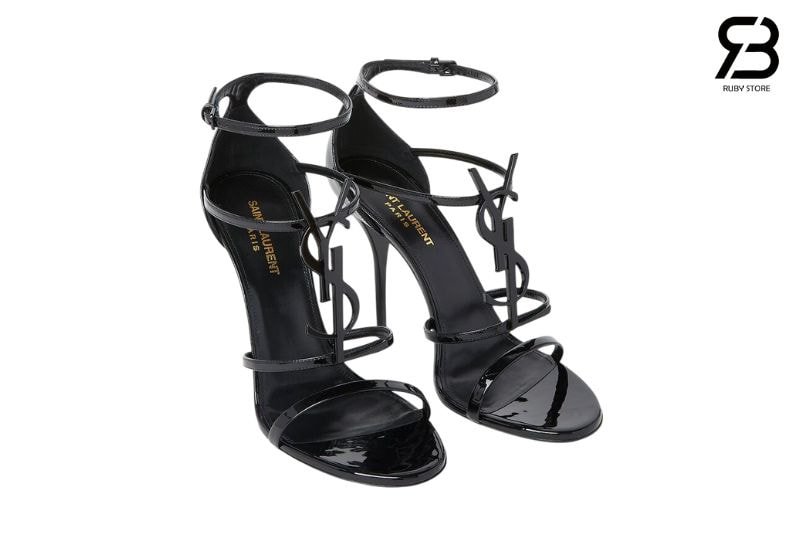 Giày Cao Gót YSL Cassandra Open Toe Sandals Đen Bóng [Logo Đen] chất lượng cao