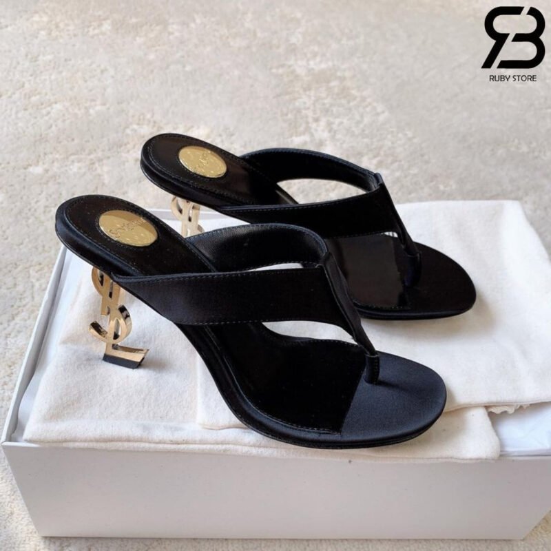 Giày Cao Gót YSL Opyum Mules In Satin Crepe Black Màu Đen chi tiết góc nghiêng